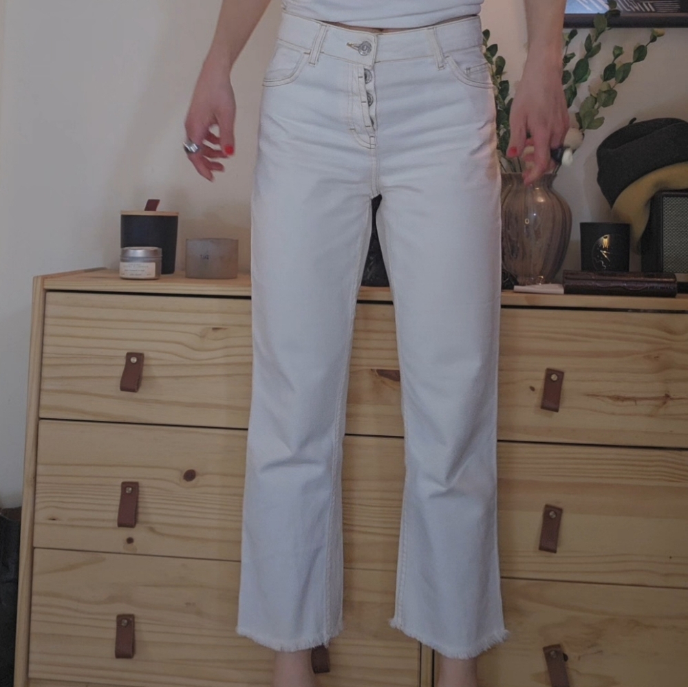 MANGO Cream Cropped Denim Jeans